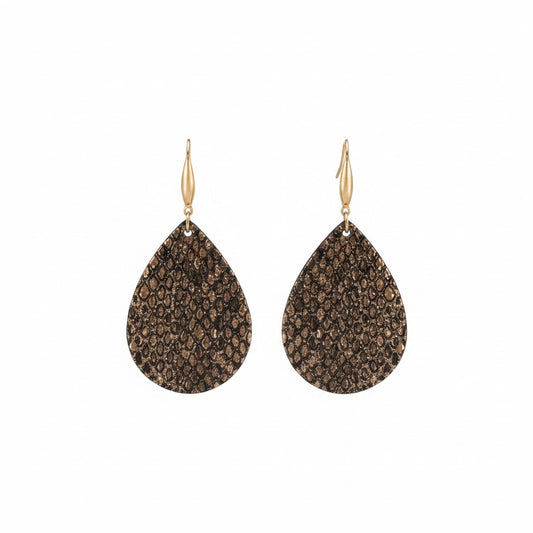 Rose Gold and Black Snake Leather Earrings