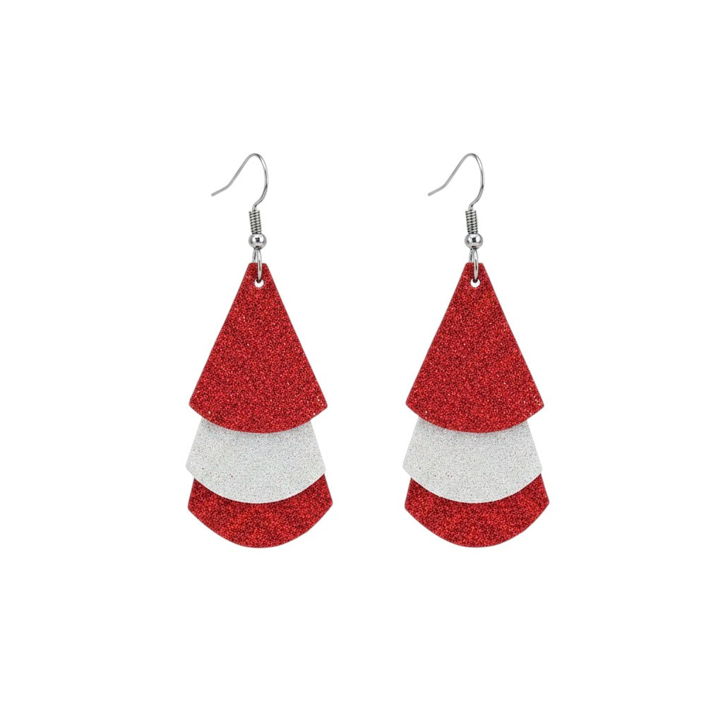 Crimson Silver Layered Leather Earrings
