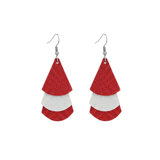 Crimson Silver Layered Leather Earrings