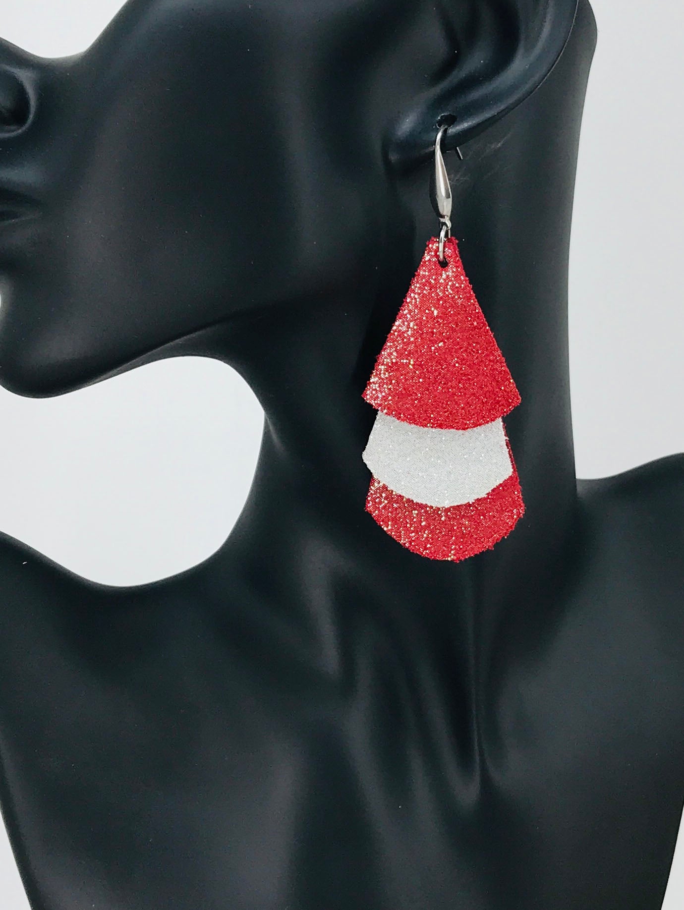 Crimson and Silver Dazzle Leather Earrings - E19-1164