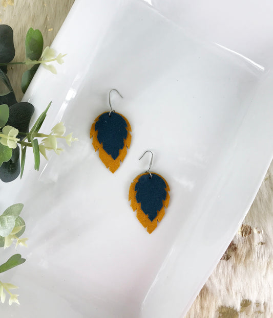 Mustard and Teal Suede Leather Earrings - E19-1165