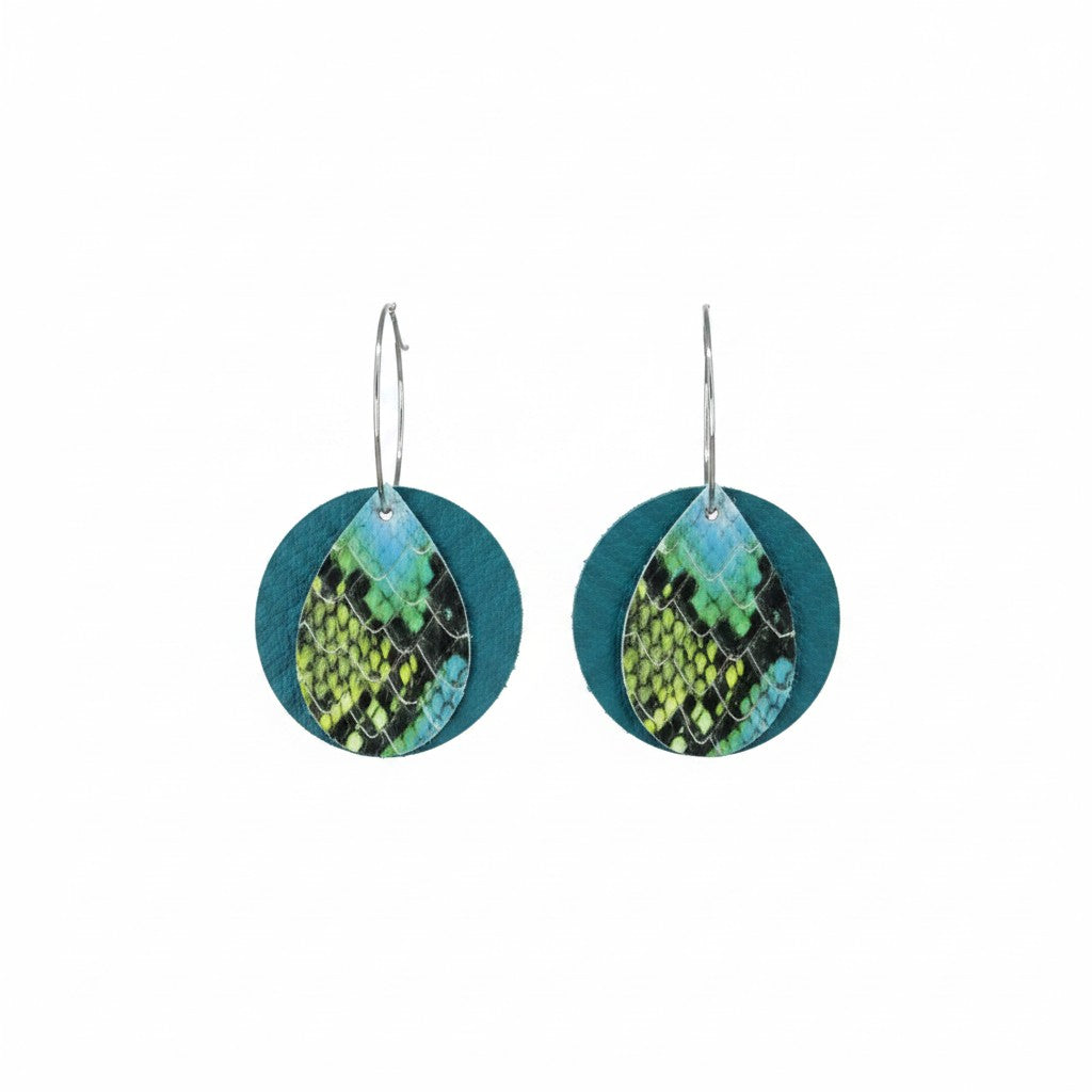 Turquoise Snake Leather Hoop Earrings