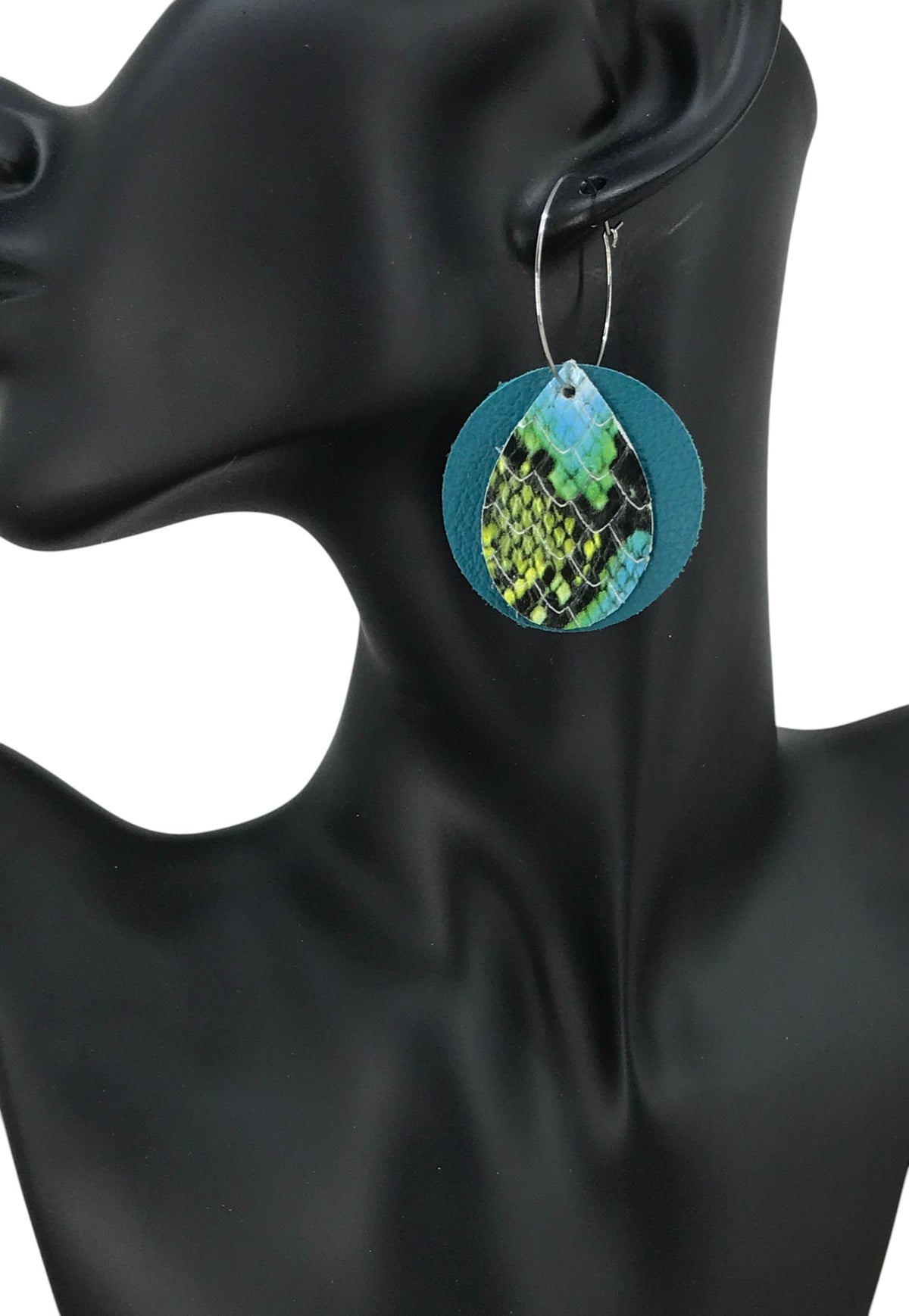 Turquoise Snake Leather Hoop Earrings
