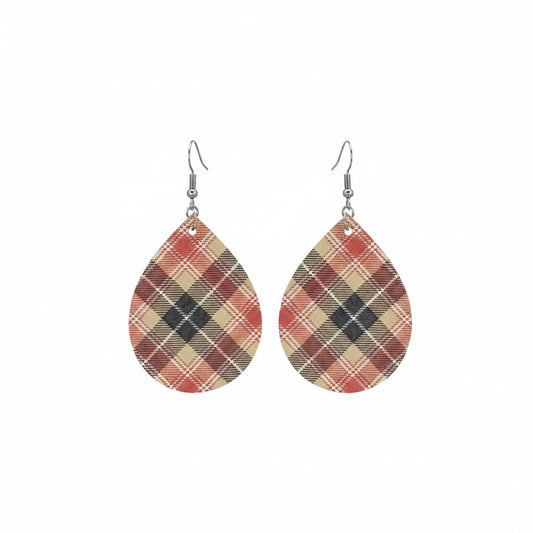 Tartan Plaid Teardrop Leather Earrings