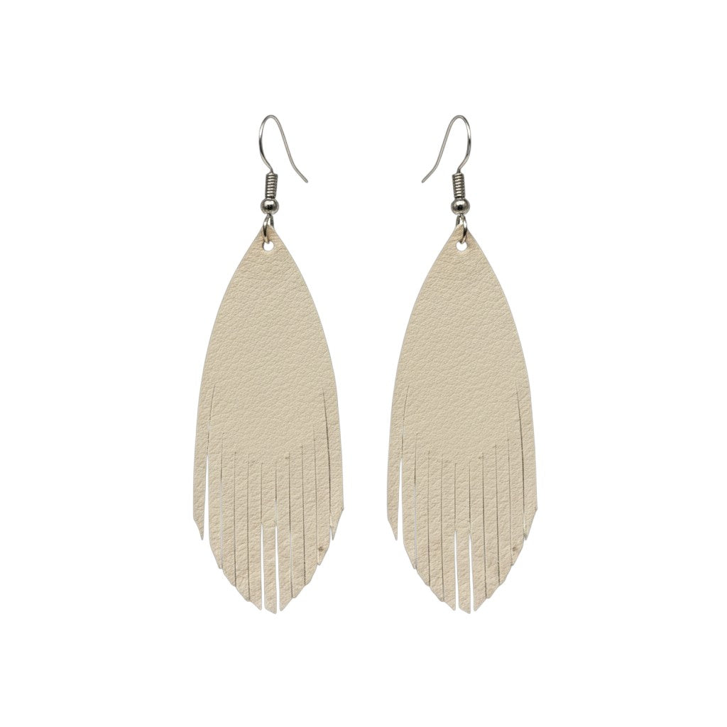 Champagne Pearlized Fringe Leather Earrings
