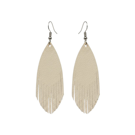 Champagne Pearlized Fringe Leather Earrings