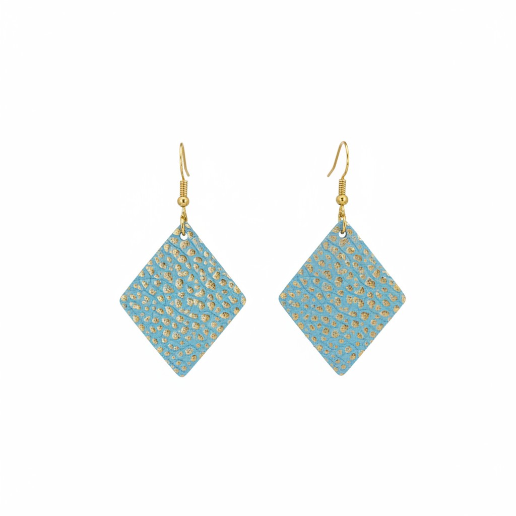 Gold Tipped Mint Diamond Leather Earrings
