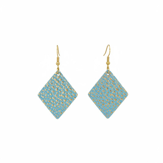 Gold Tipped Mint Diamond Leather Earrings