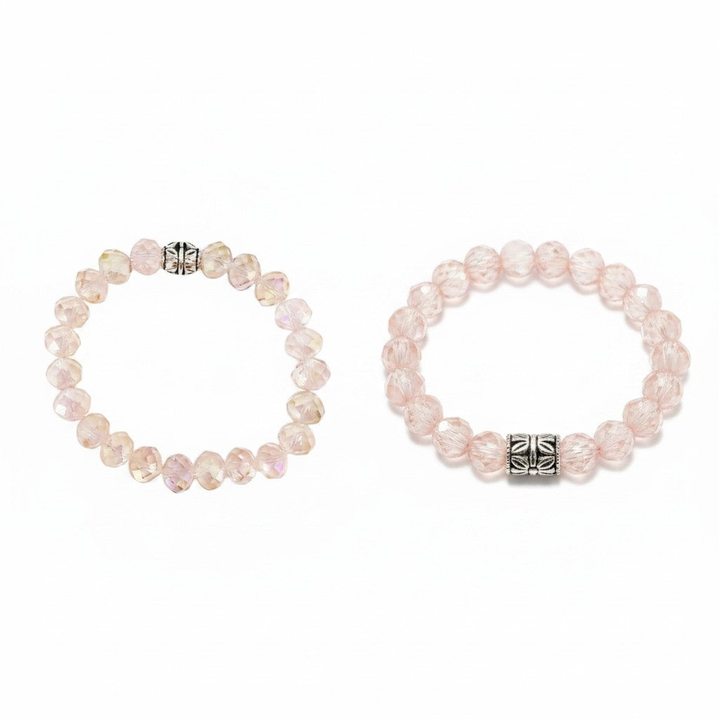Pink & Gold Glass Bead Stretch Bracelet