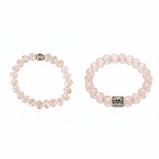 Pink & Gold Glass Bead Stretch Bracelet