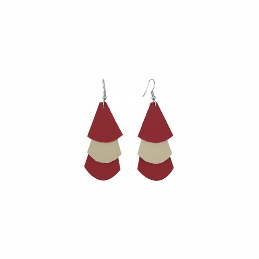 Cranberry & Gold Layered Scallop Leather Earrings