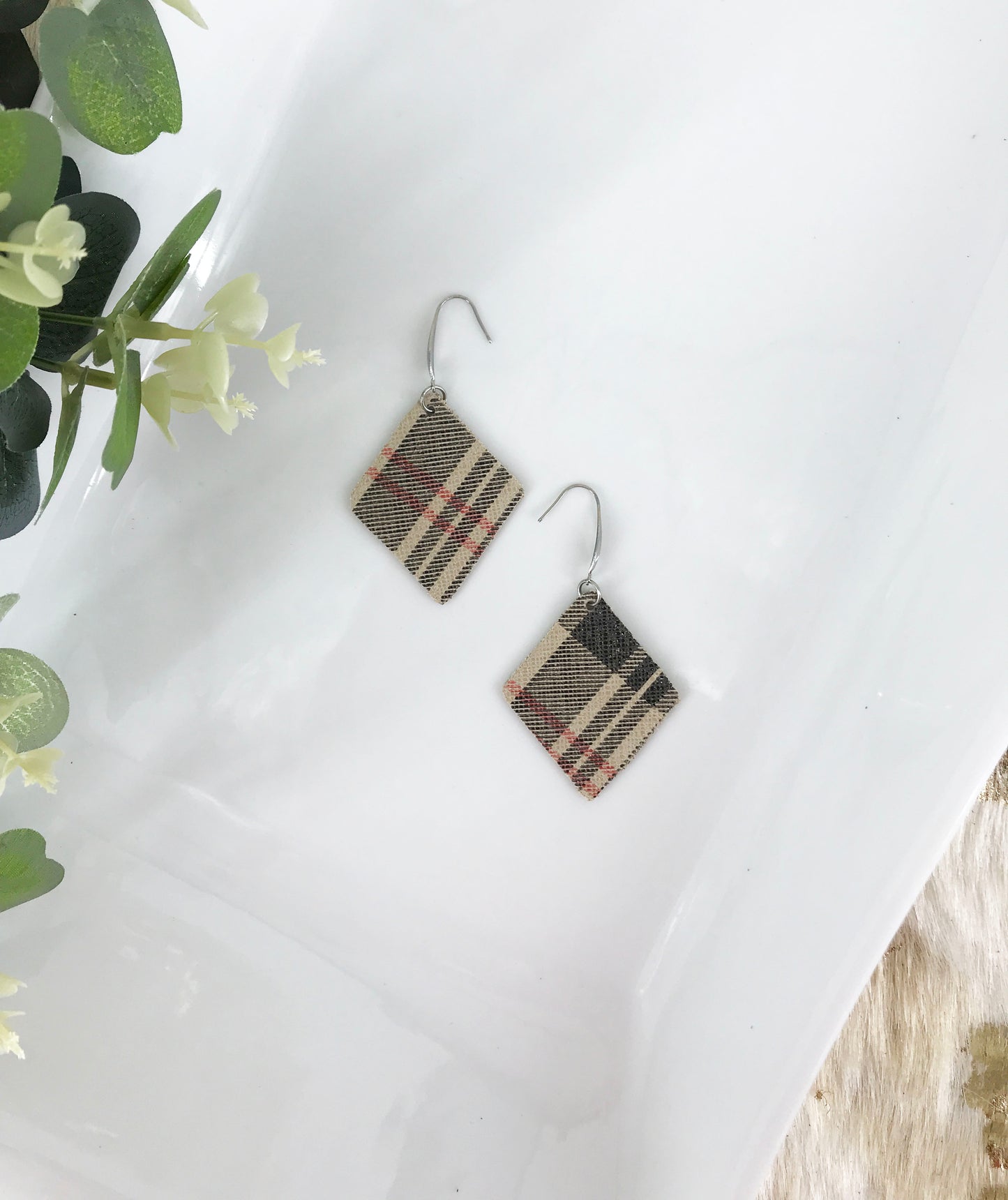 Preppy Plaid Leather Earrings - E19-1179