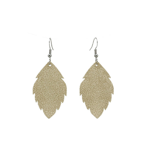 Platinum Crackle Scalloped Leaf Leather Earrings