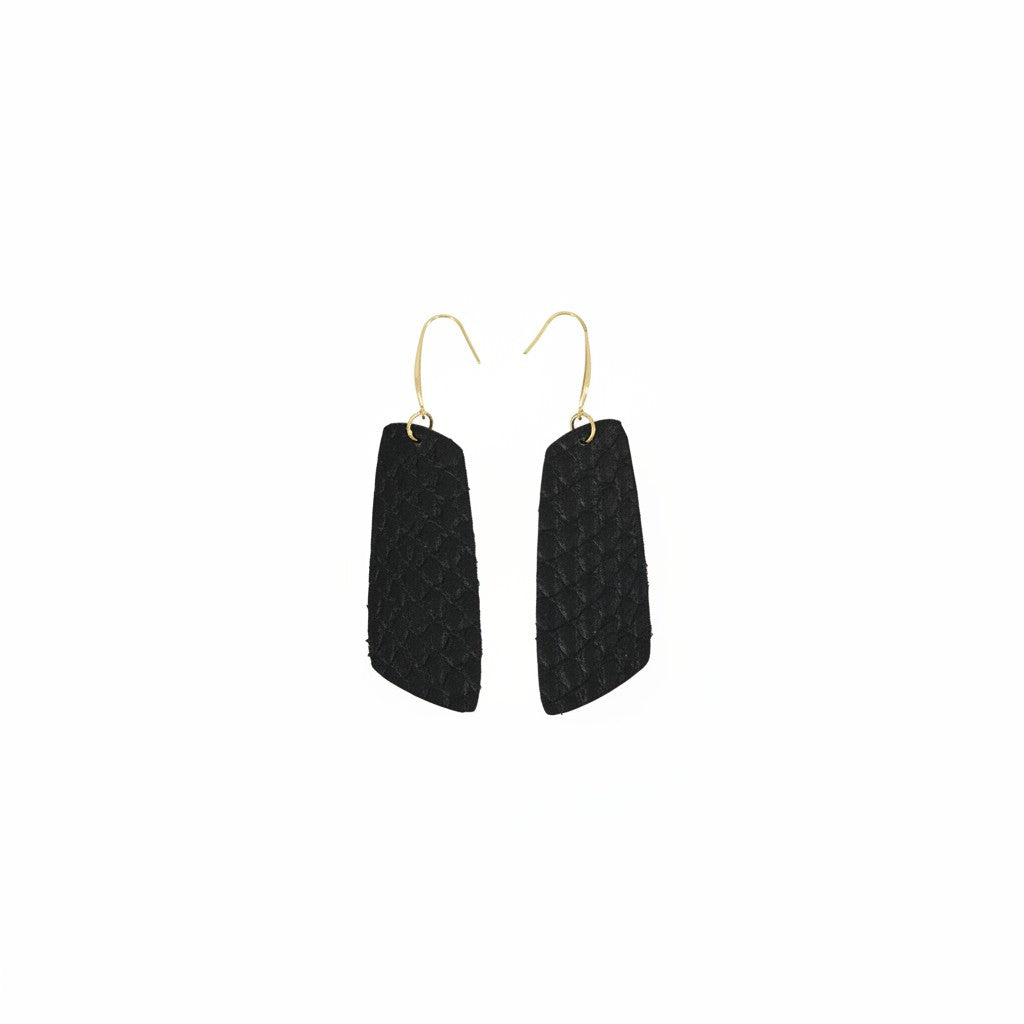 Matte Black Snake Leather Slim Drop Earrings