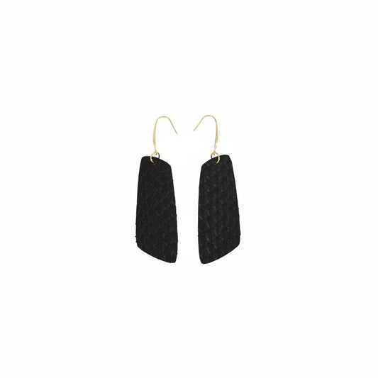 Matte Black Snake Leather Slim Drop Earrings