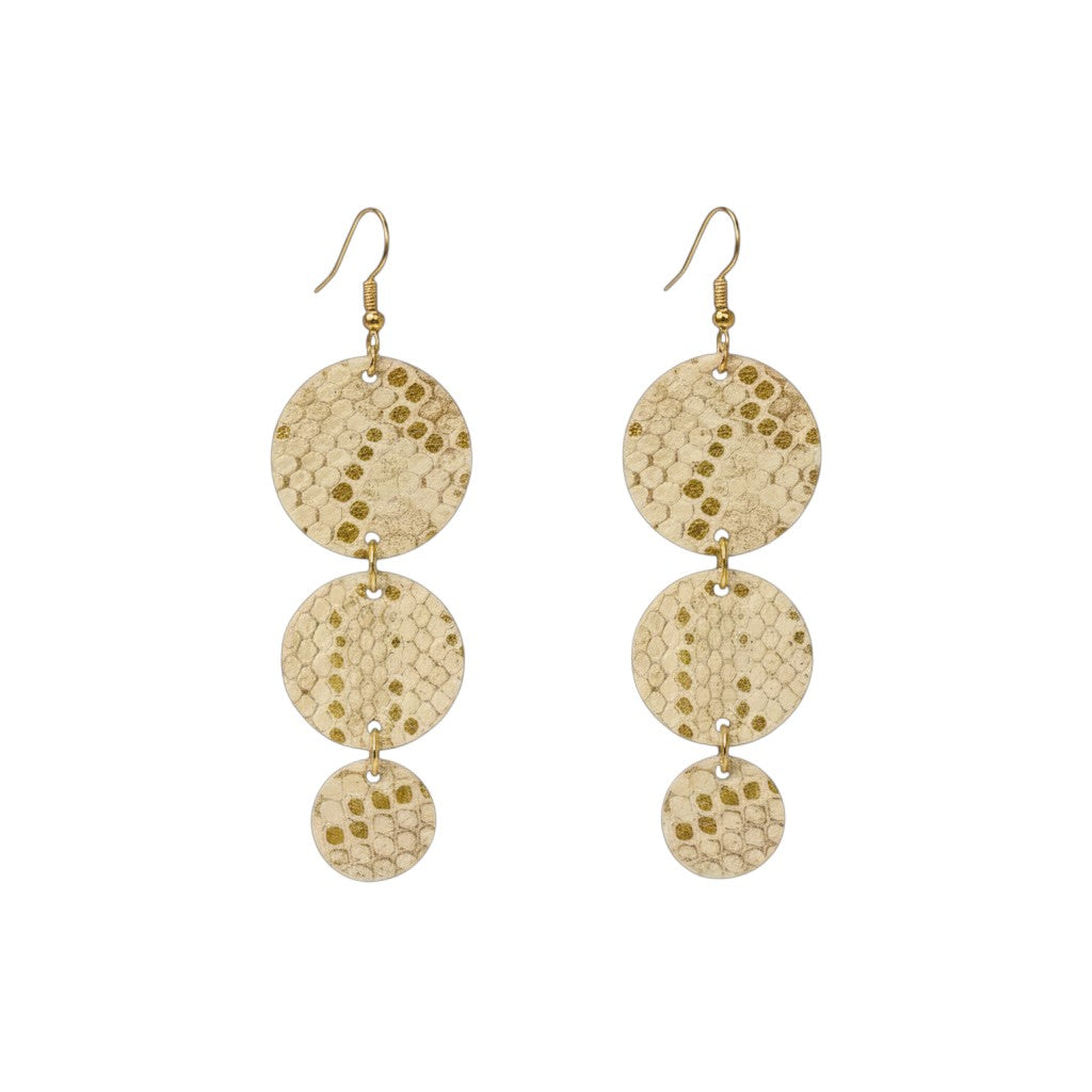 Mystic Gold Tan Triple Circle Leather Earrings