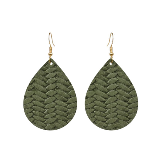 Olive Green Fishtail Teardrop Leather Earrings