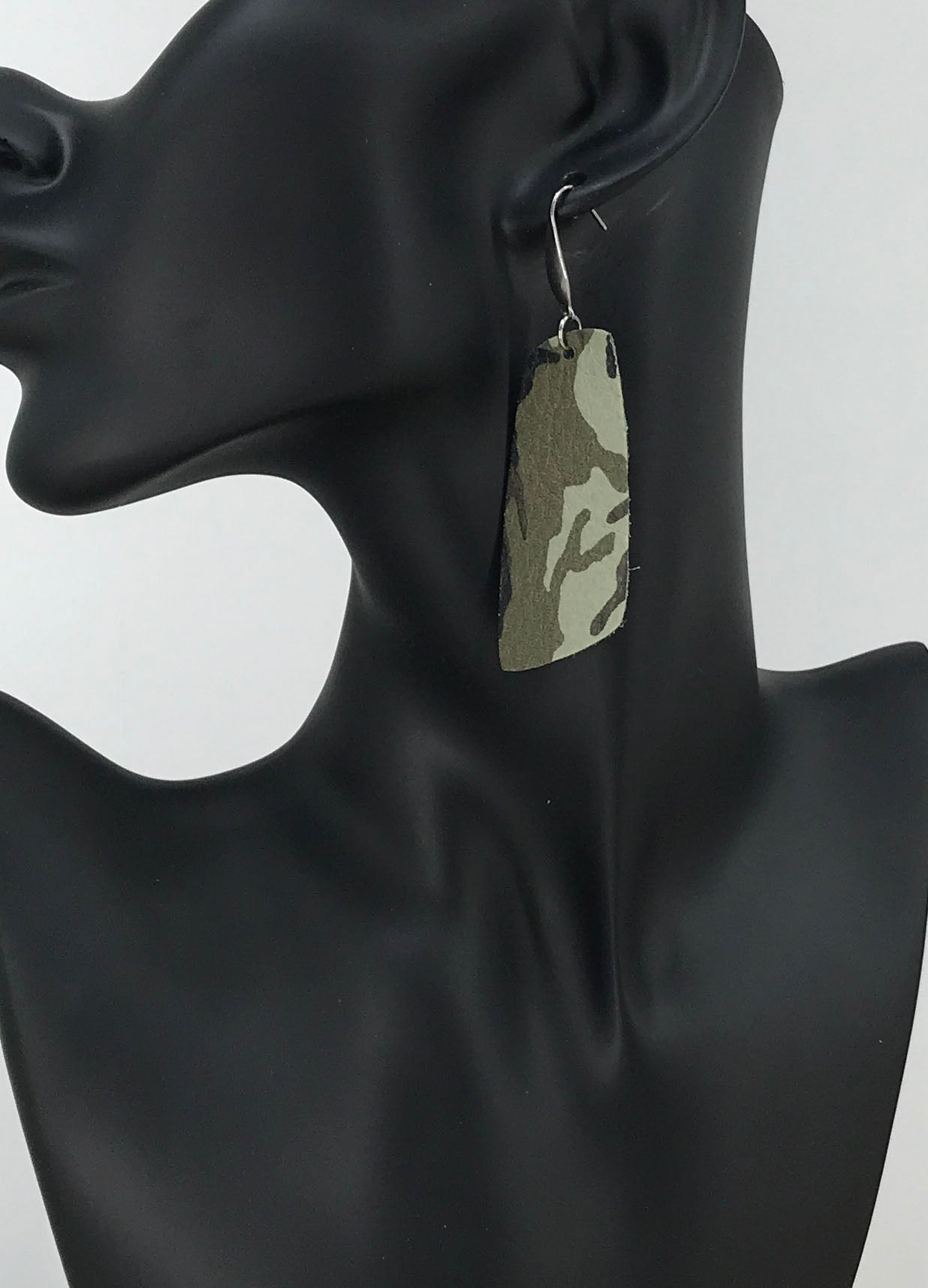 Green Camo Leather Earrings - E19-1196