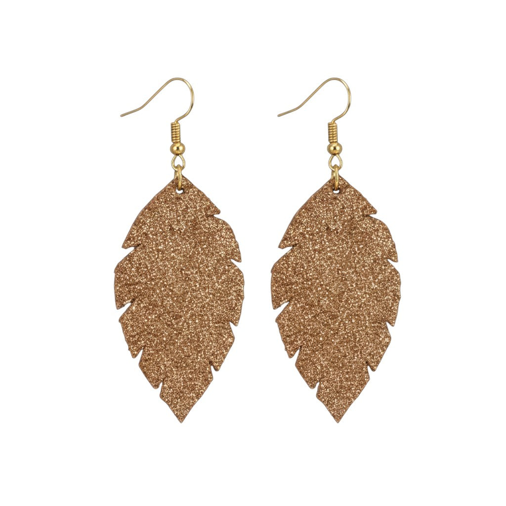 Rose Gold Copper Scalloped Leaf Leather Earrings