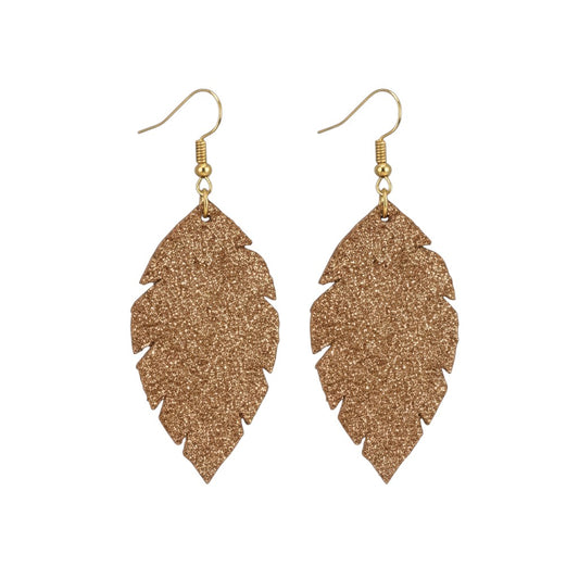 Rose Gold Copper Scalloped Leaf Leather Earrings
