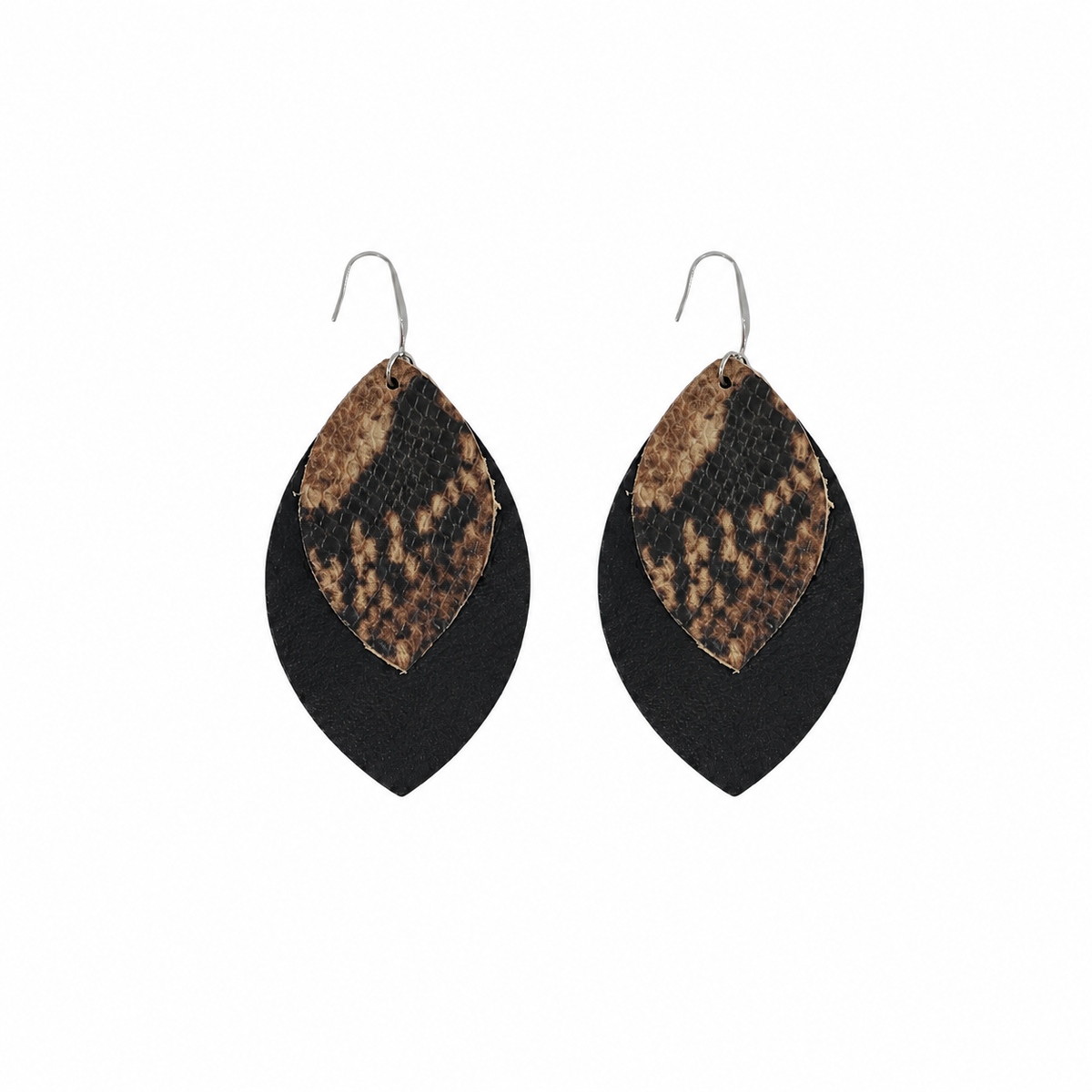 Black and Latte Snake Leather Earrings