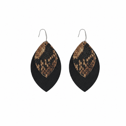 Black and Latte Snake Leather Earrings