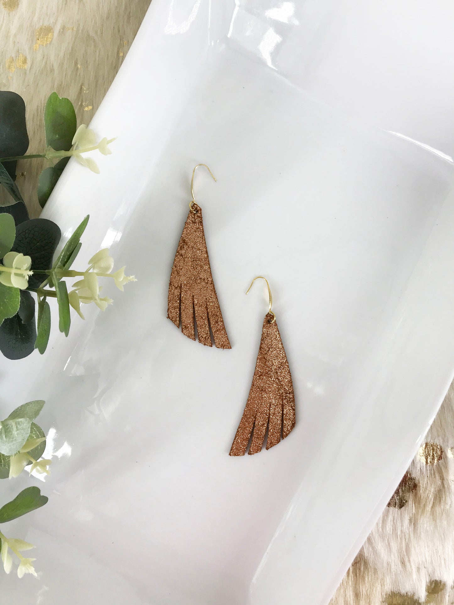 Rose Gold Copper Leather Earrings - E19-1201