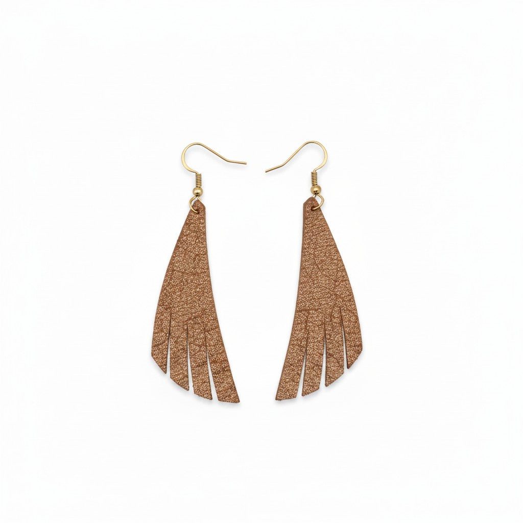 Rose Gold Copper Fringe-Cut Leather Earrings