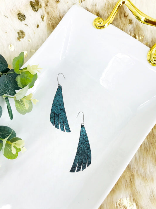 Light Turquoise Blue on Black Leather Earrings - E19-1208
