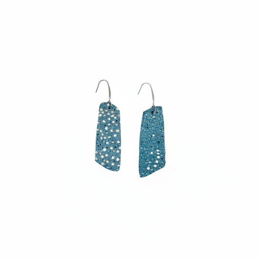 Exotic Teal Stingray Angled Bar Leather Earrings
