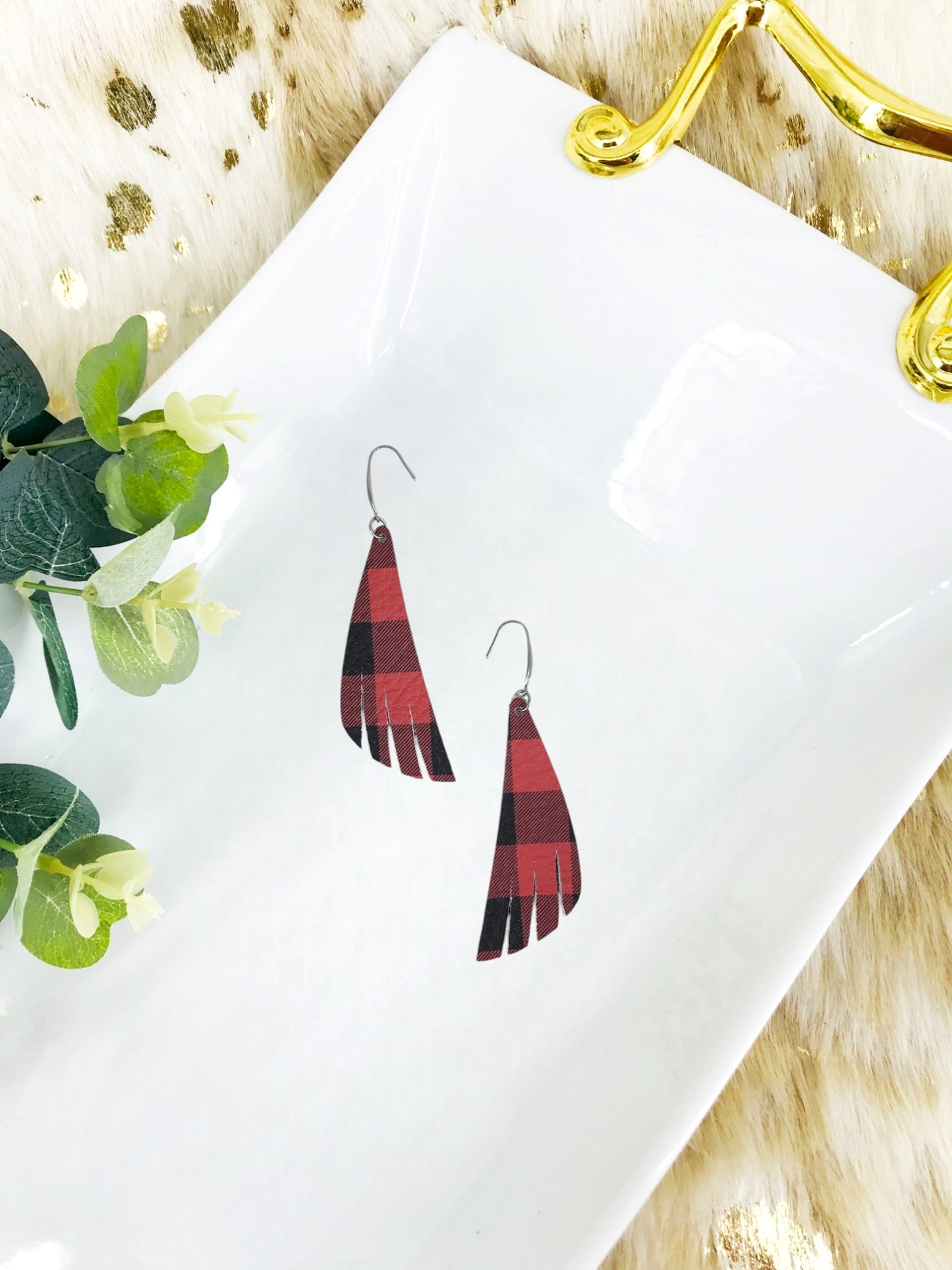 Mini Buffalo Plaid Leather Earrings - E19-1212