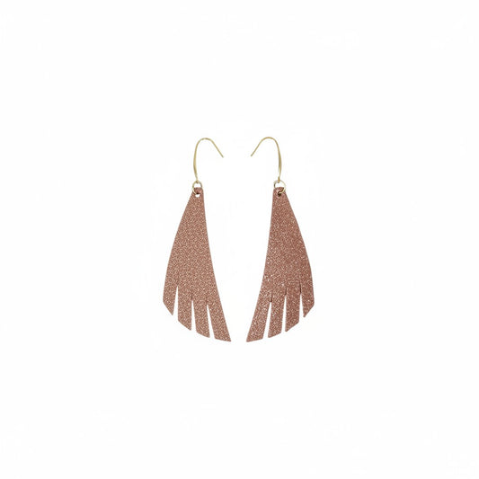 Rose Gold Crackle Fringe-Cut Leather Earrings