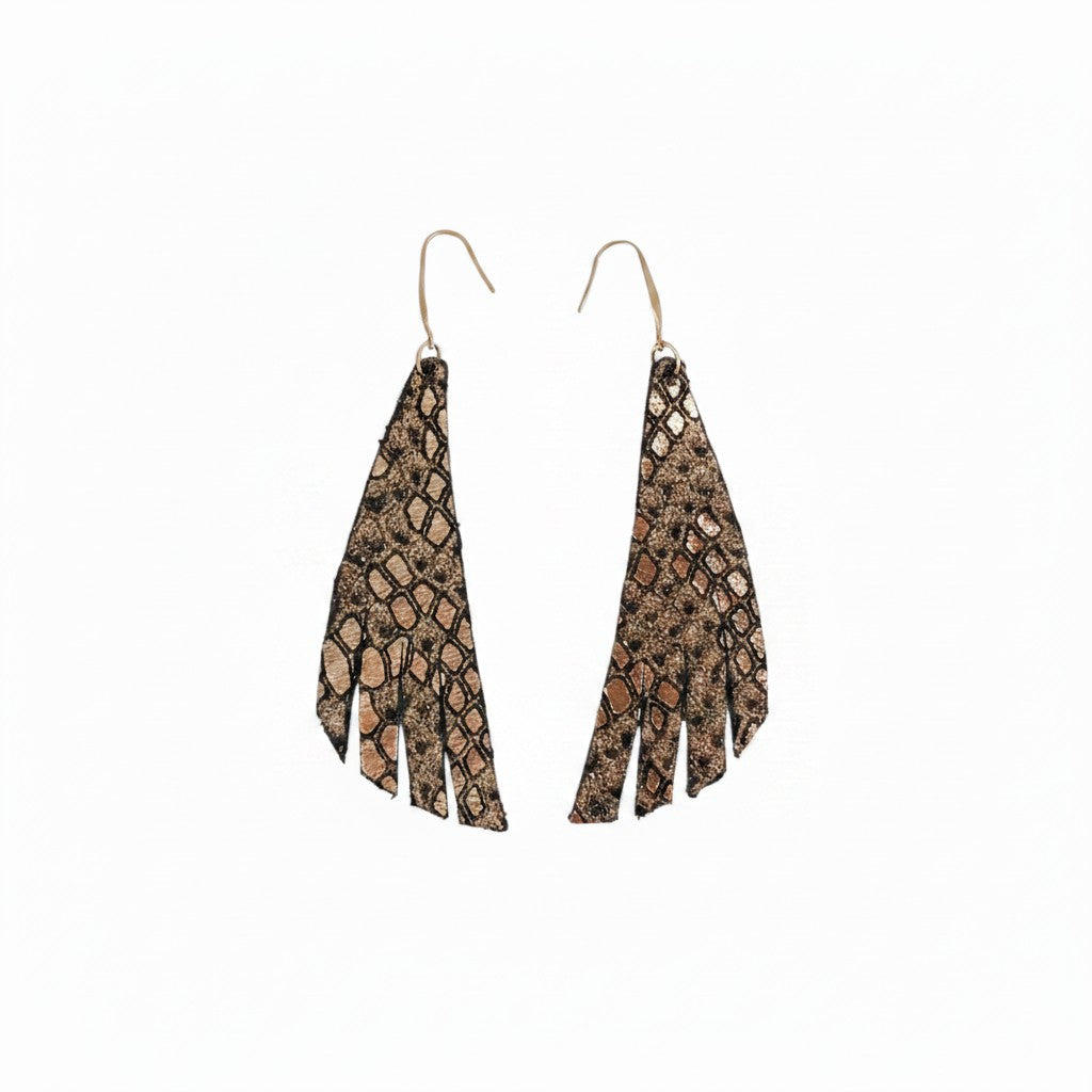 Rose Gold Black Mystic Fringe Leather Earrings