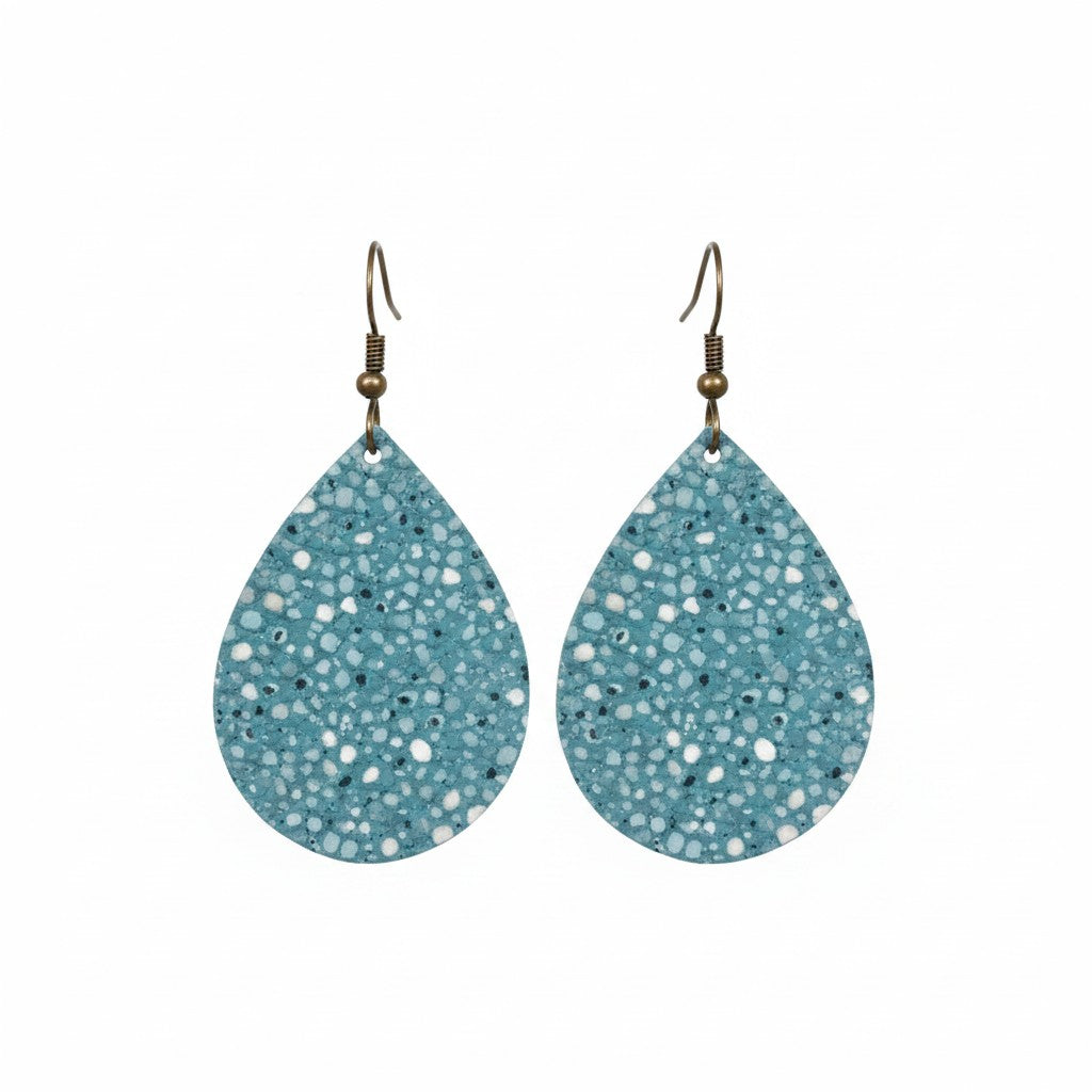 Teal Stingray Teardrop Leather Earrings