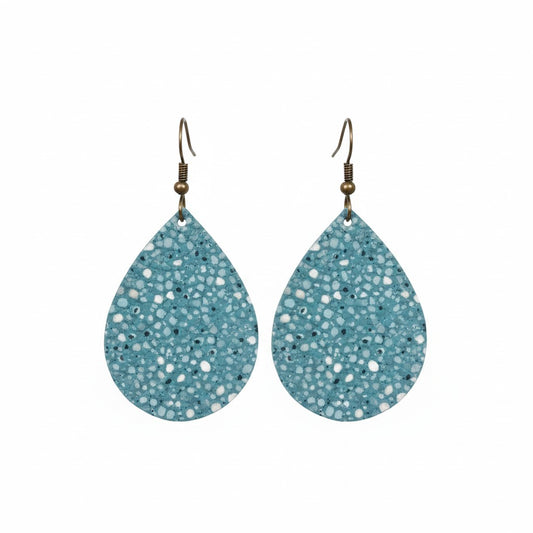 Teal Stingray Teardrop Leather Earrings