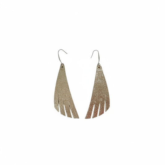 Platinum Crackle Goat Fringe-Cut Leather Earrings