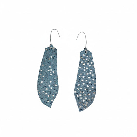 Exotic Teal Stingray Angled Leaf Leather Earrings