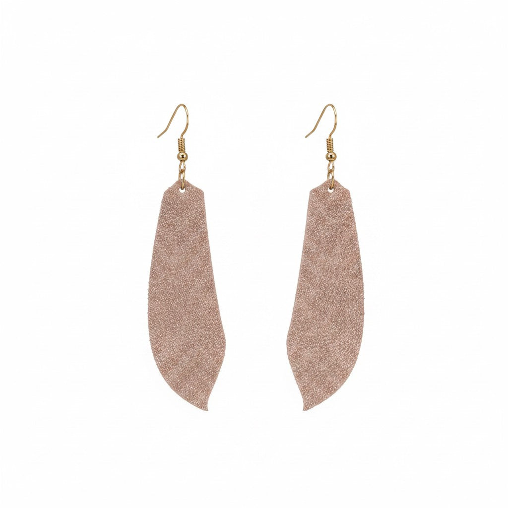 Rose Gold Angled Leaf Leather Earrings
