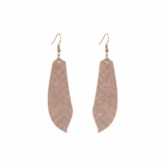 Rose Gold Angled Leaf Leather Earrings