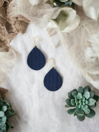 Blue Italian Fishtail Leather Earrings - E19-1225
