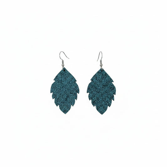 Turquoise Crackle Scalloped Leaf Leather Earrings