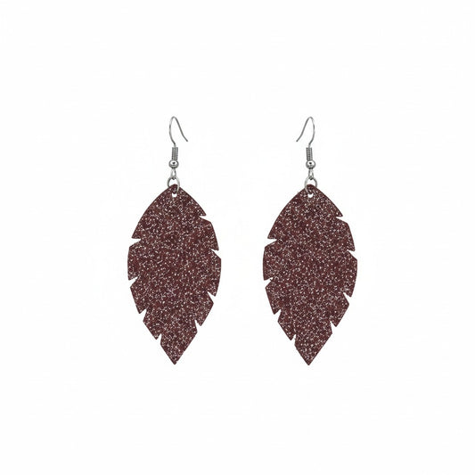 Dark Raspberry Dazzle Scalloped Leaf Leather Earrings