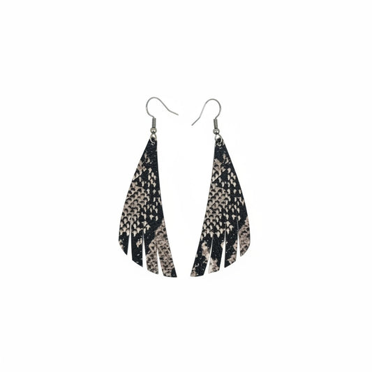 Natural Snake Leather Fringe Earrings