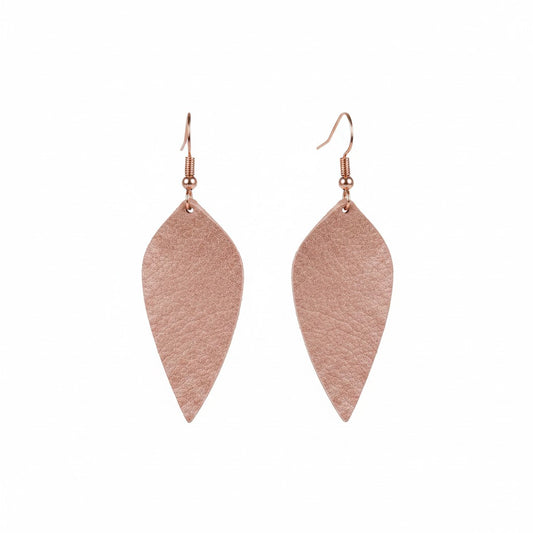 Rose Gold Slim Leaf Leather Earrings