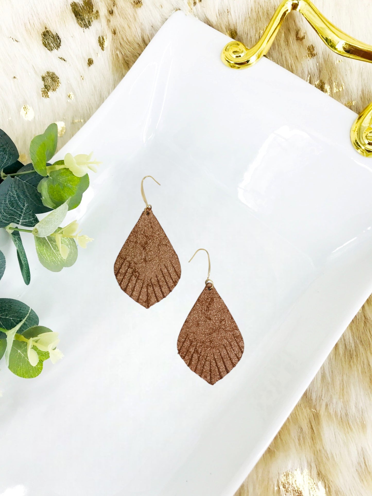Rose Gold Copper Leathr Earrings - E19-1232