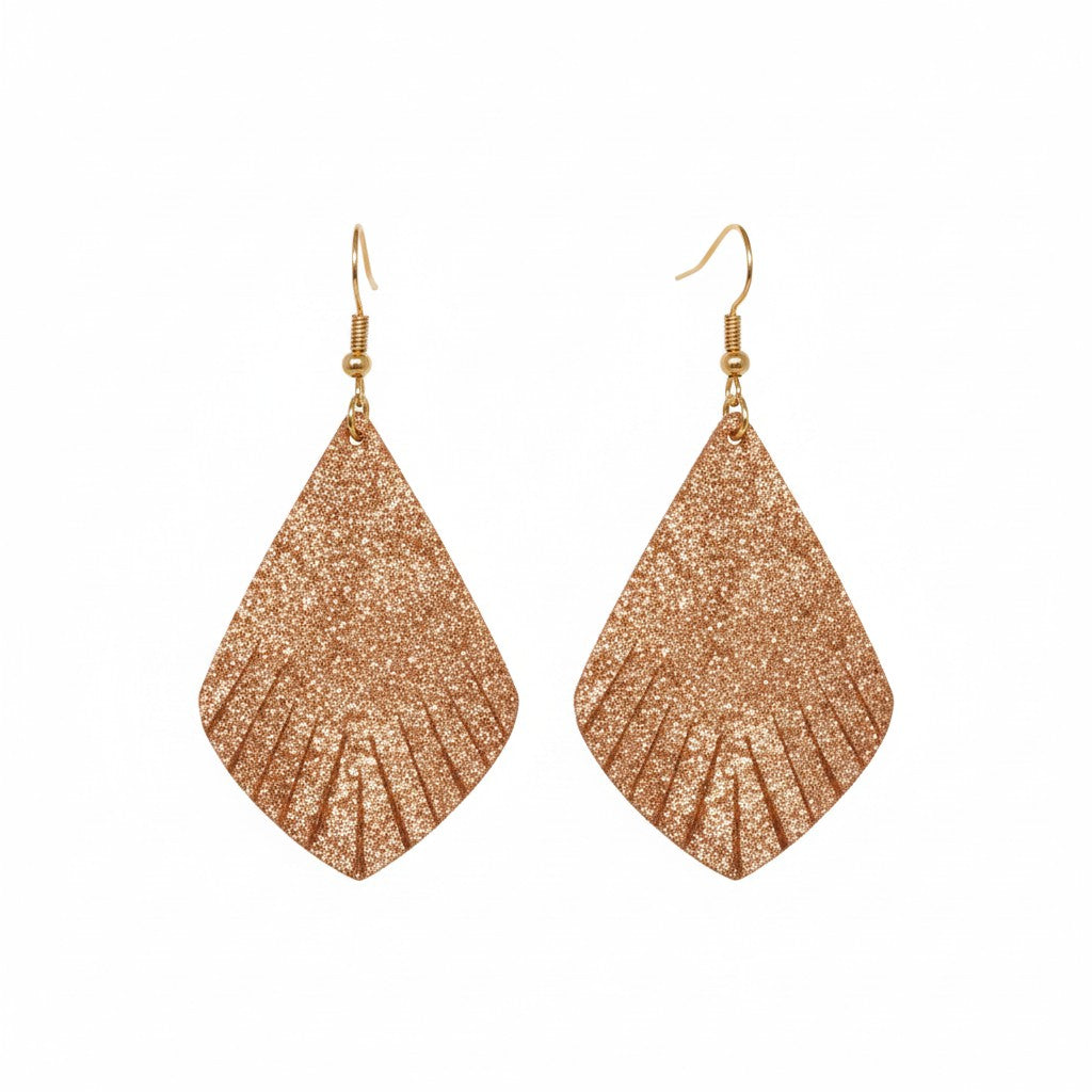 Rose Gold Copper Fringe Leather Earrings