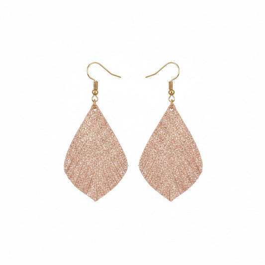 Vintage Crackle Rose Gold Fringe Leaf Leather Earrings
