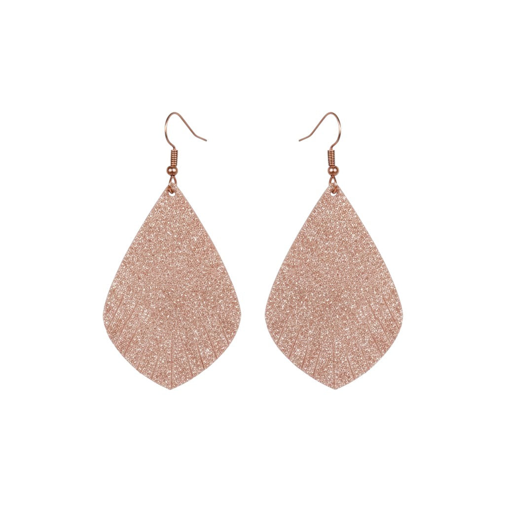 Vintage Crackle Rose Gold Fringe Teardrop Leather Earrings