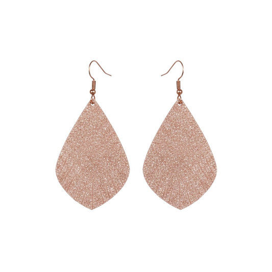 Vintage Crackle Rose Gold Fringe Teardrop Leather Earrings