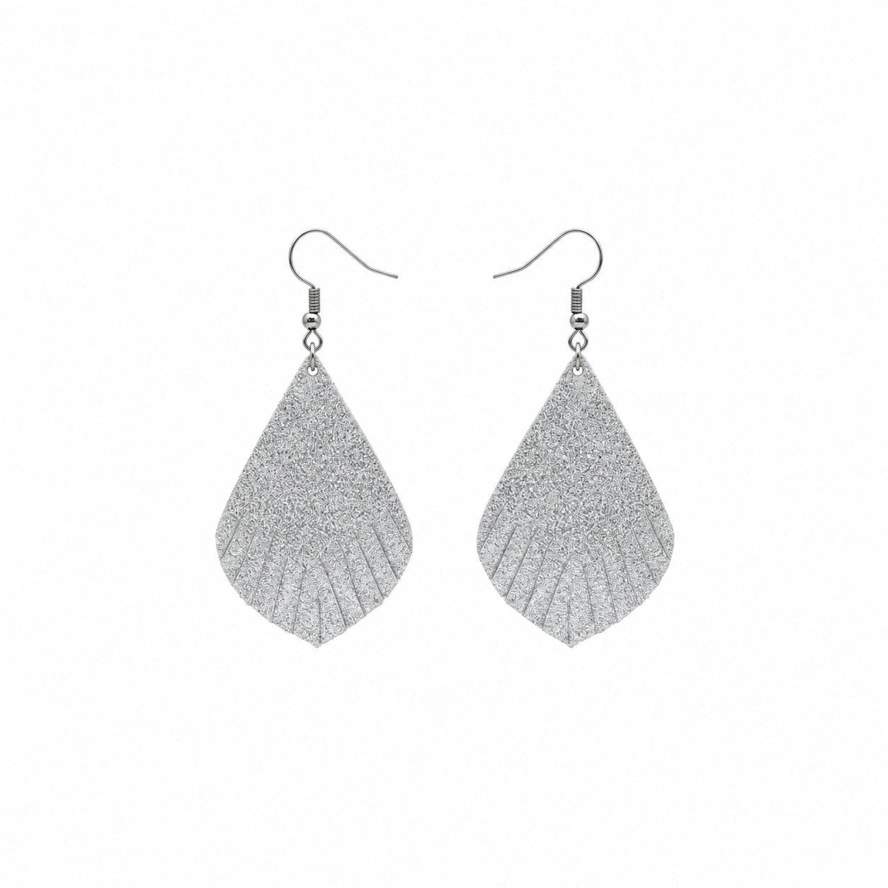 Dazzle Silver White Pearl Fringe Teardrop Leather Earrings